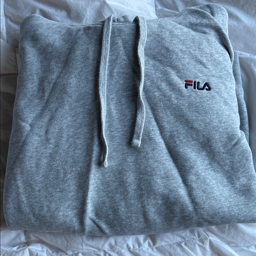 Fila Light Gray Pullover Hoodie with Embroidered Logo